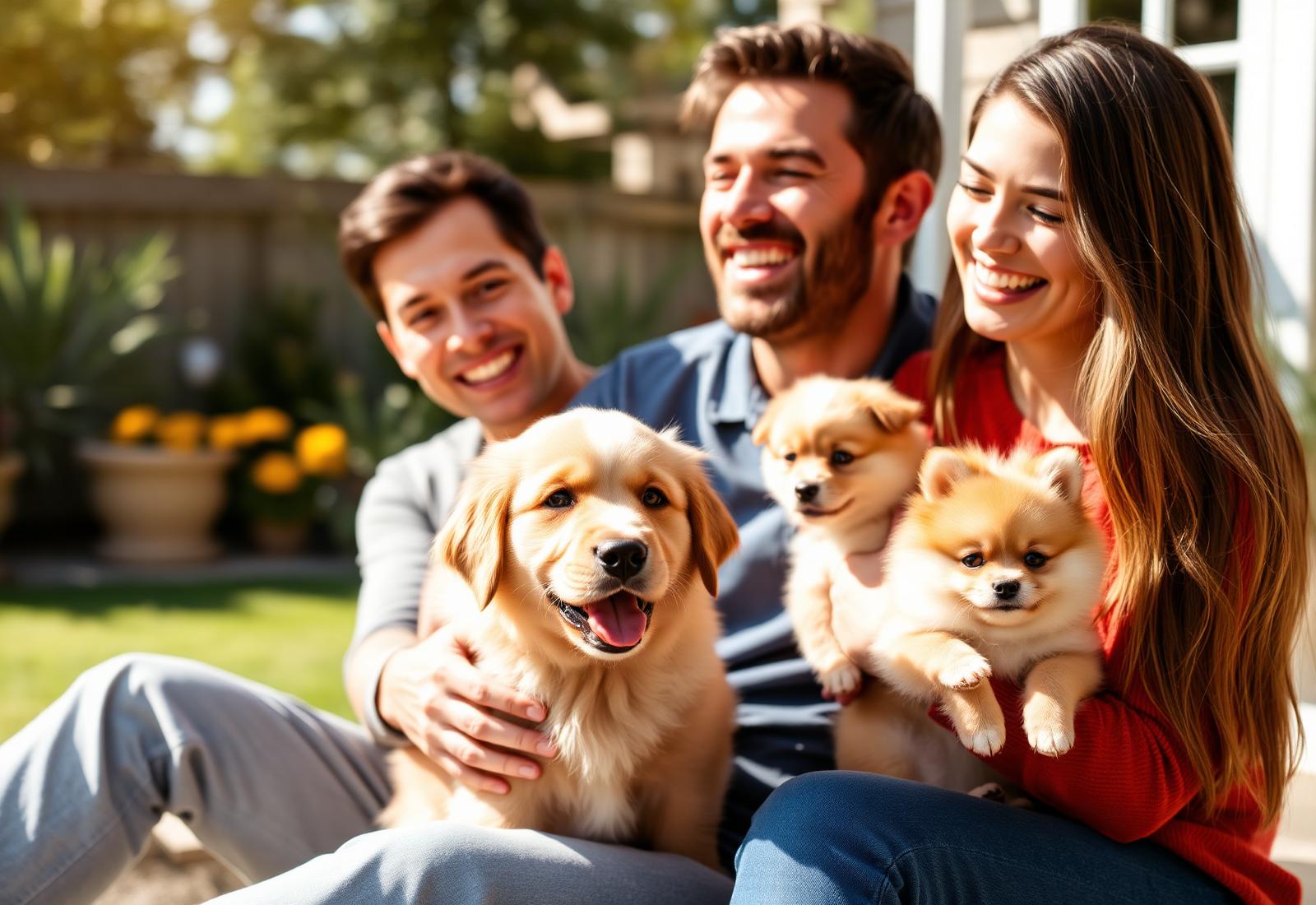 Familia feliz con cachorros de raza VDPERROS